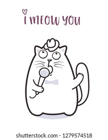 Funny cat saying meow for greeting card design t-shirt print or poster