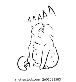 funny cat screaming. vector illustration. lineart.