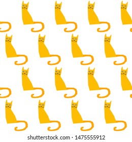 Funny cat  seamless pattern. Abstract cute childihs craft cat illustration for design birthday card, bag print, pet shop advertising, veterinary clinic poster, kids room etc.