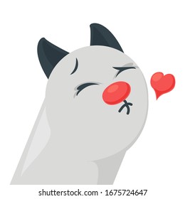Funny cat sends a heart kiss. emoji in cartoon style. great web design for any purposes. Face character. Isolated vector illustration. clipart. Smile icon. Cute emoticons. Heart love. 