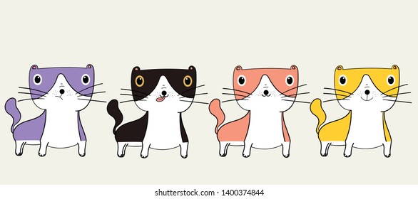 Funny Cat Set. cartoon, vector 