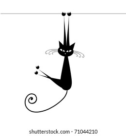 Funny cat silhouette black for your design