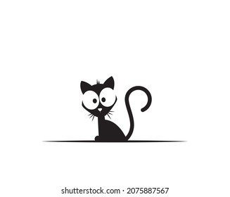 Funny cat silhouette cartoon illustrations, vector. Cute childish wall decals isolated on white background. Cartoon character art design. Wall art, artwork