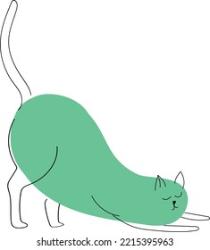 Hübsche Katze. Einfaches Kätzchen aus grünem Fleck und Linien. Frische Tierabdruck. Vektorgrafik einzeln auf weißem Hintergrund. Yoga