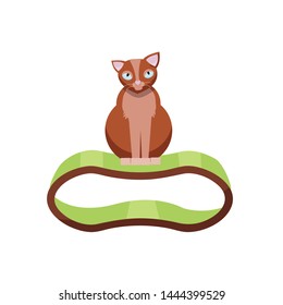 Funny cat sitting on scratchy stuff. Cat With accessory Toy. Vector flat cartoon illustration.