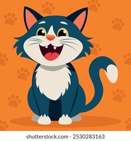 Funny cat sitting with open mouth. Cute cartoon cool character. Portrait of adorable little stray cat. Vector illustration character design with flat color.