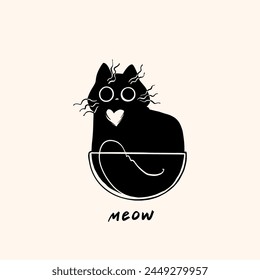 Funny cat sitting in a vase. Funny trend vector illustration.