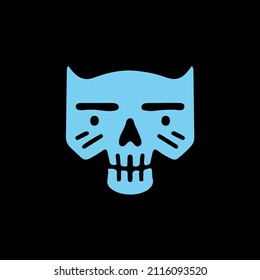 Funny cat skull head illustration. Vector graphics for t-shirt prints and other uses.