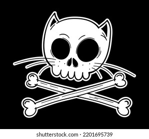 Funny cat skull. Jolly Roger. Pirate flag.