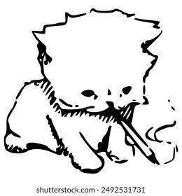 Un gato gracioso fuma nerviosamente