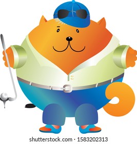 funny cat with a stick playing Golf