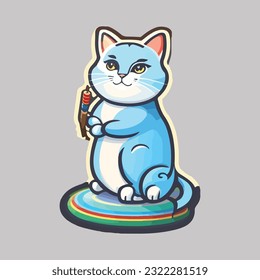 Funny Cat Sticker Vector Art