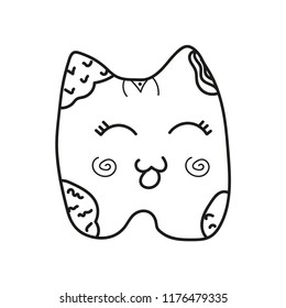 Funny cat in the style of kawaii. Baby doodle sketch illustration. Monochrome stylich kids poster. Hand drawn design for kid's card, stickers and other kid's things.