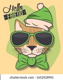 funny cat with sunglasses cool style vector illustration design