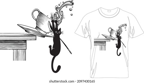 Funny Cat T-shirt. Cat Vector illustration.T-shirt graphics Can be used for print, children wear, Baby shower celebration and poster.Cat label.Cat logo.
