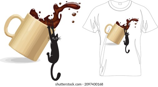 Funny Cat T-shirt. Cat Vector illustration.T-shirt graphics Can be used for print, children wear, Baby shower celebration and poster.Cat label.Cat logo.