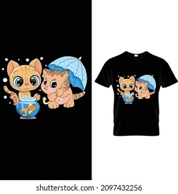 Funny Cat T-shirt. Cat Vector illustration.T-shirt graphics Can be used for print, children wear, Baby shower celebration and poster.Cat label.Cat logo.