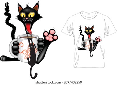 Funny Cat T-shirt. Cat Vector illustration.T-shirt graphics Can be used for print, children wear, Baby shower celebration and poster.Cat label.Love Cat T-Shirt, Love Shirt.