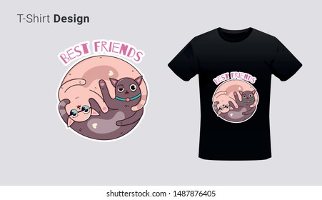 Funny cat twins zodiac sign. Print on T-shirts, sweatshirts, cases for mobile phones, souvenirs. Vector illustration with slogan best friends