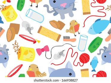 Funny Cat and Typical Cat Things Seamless Background