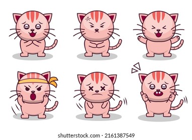 Funny cat in various emotion and action poses. mascot animal with cartoon style , character mammal adorable element for graphic designer, Vector illustration
