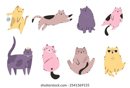 Funny Cat Vector Hand Drawn Illustrations. Playful and Quirky Feline Characters for Art and Design.
