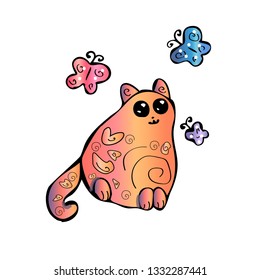Funny cat. Vector illustration of cute fat cartoon kitty cat.