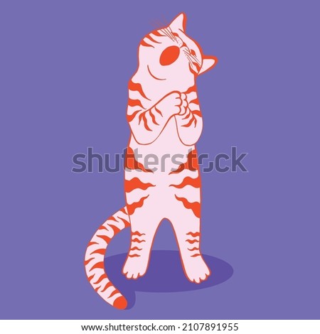 Funny cat vector illustration. Singing cat. Funny calligraphic. Vector cartoon art illustration isolated on white background. Hand drawn outline style. Can be used as a print on T-shirts, posters.