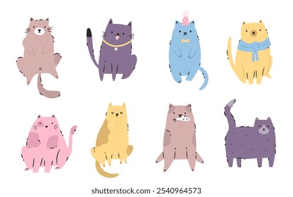 Ilustrações de vetor de gato engraçadas. Personagens lúdicos e excêntricos para arte e design