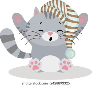 Funny cat wakes up and stretches
