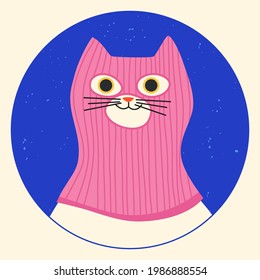 Funny cat wearing balaclava ski mask. Hipster kitten dressed as a robber with a colorful thief mask. Isolated print for T-shirt, poster, mug, and for cricut.