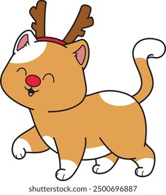 Funny cat wearing reindeer headband vector illustration