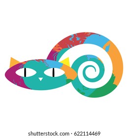 Funny cat in white background. Logo, symbol, icon. Spiral.