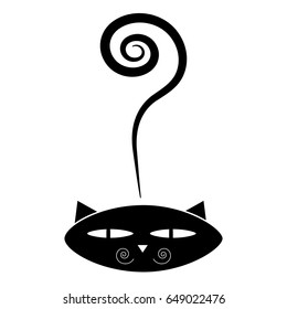 Funny cat in white background. Logo, symbol, icon. Spiral. Question.