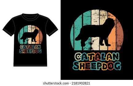 Funny Catalan Sheepdog Vintage Retro Sunset Silhouette Gifts Dog Lover Dog Owner Essential T-Shirt