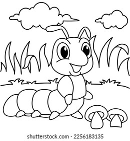 Funny caterpillar cartoon characters vector illustration. For kids coloring book.