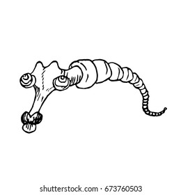 Funny caterpillar crawling, hand drawn doodle black and white sketch in pop art style, vector illustration