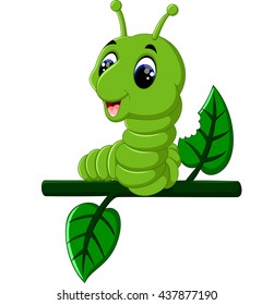 Funny caterpillar runs on a tree branch