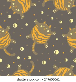 Funny Cats background. Cartoon seamless pattern in vector. 