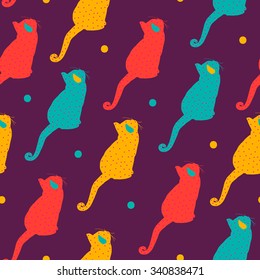 Funny Cats background. Cartoon seamless pattern in vector.