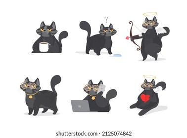 Funny cats big vector set. Set of funny stickers with cat. Good for postcards, t-shirts, positive themes.