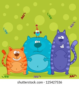 funny cats and bird vector