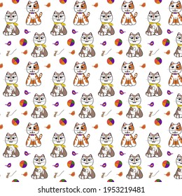 Funny cats with a bright ball in a pattern