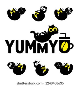 Funny cats, cats with cup of coffe used for logo