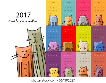 Funny cats. Design calendar 2017