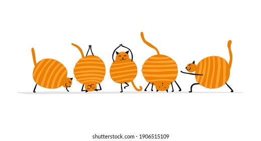 Funny cats doing yoga. Art characters isolated on white for your design. Vector illustration