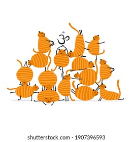 Funny cats doing yoga. Art characters isolated on white for your design. Vector illustration