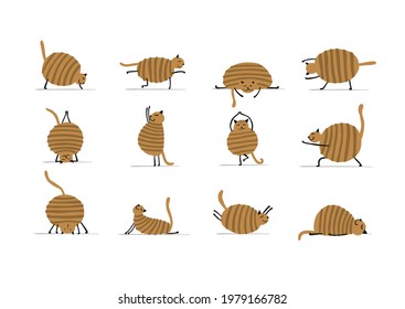 Funny cats doing yoga. Art characters isolated on white for your design