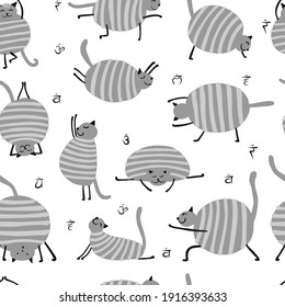 Funny cats doing yoga. Seamless Pattern for your design. Vector illustration