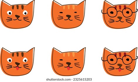 Funny Cats Faces Set - vector illustration